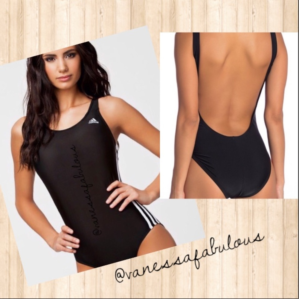 NEW Adidas 3 Stripe Black White One Piece Swimsuit